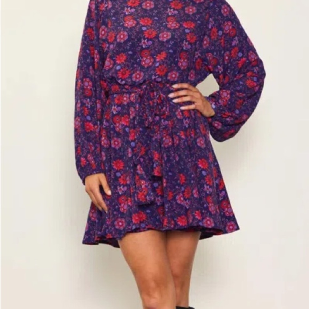 NWT Skies Are Blue Vibrant Floral Dress in Grape and Red